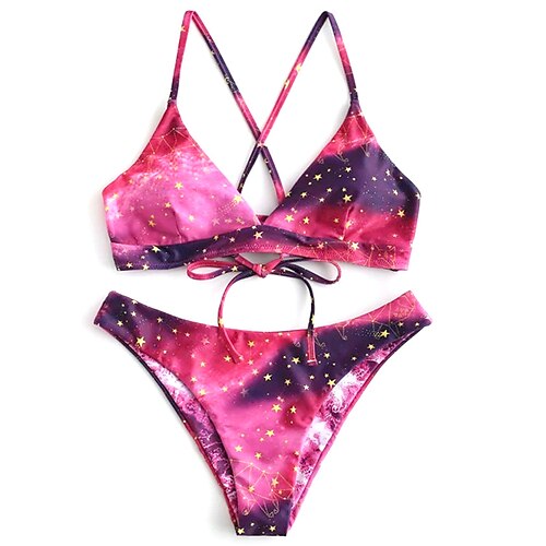 

Mulheres Roupa de Banho Biquíni 2 partes Normal roupa de banho 2 Peças Sem costas Estampado Tintura Tie Dye Estrelas Verde Roxo Vermelho Acolchoado Decote em V-wire Fatos de banho novo à moda Férias