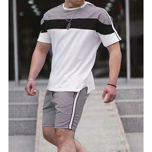 

Men's T-shirt Suits Tracksuit Tennis Shirt Shorts and T Shirt Set Set Color Block Crew Neck Green Black Khaki Red White Outdoor Street Short Sleeve 2 Piece Clothing Apparel Sports Fashion Designer