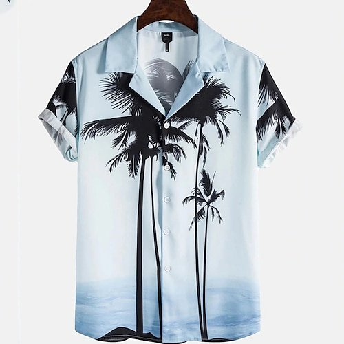 

Hombre Camisa Árbol Cuello Vuelto Azul Piscina Exterior Calle Manga Corta Abotonar Estampado Ropa Moda Casual Transpirable Cómodo / Verano / Verano