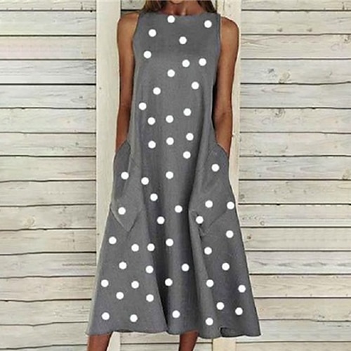 

Women's Casual Dress Shift Dress Tank Dress Midi Dress Black Red Blue Sleeveless Polka Dot Print Summer Spring Crew Neck Fashion Vacation Summer Dress Spring Dress 2023 S M L XL XXL 3XL