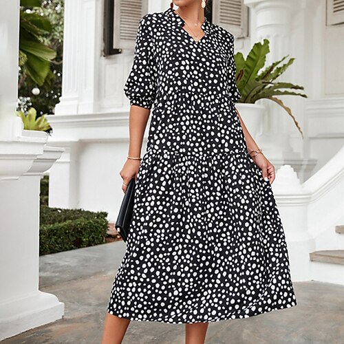 

Women's Swing Dress PolkaDotDress Black Pink Brown Half Sleeve Polka Dot Print Fall Spring Autumn V Neck Weekend Loose Fit 2022 S M L XL