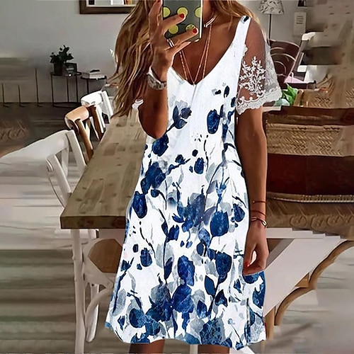 

Women's A Line Dress Knee Length Dress Green Blue Pink Short Sleeve Floral Print Spring Summer V Neck Casual Modern 2022 S M L XL XXL 3XL