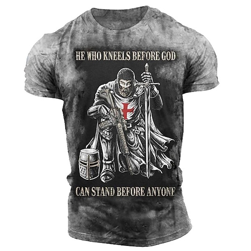 

Men's T shirt Tee Graphic Tee Slogan T Shirts Templar Cross Soldier Crew Neck Red Blue Brown Green Gray 3D Print Plus Size Outdoor Casual Short Sleeve Print Clothing Apparel Vintage Fashion Designer