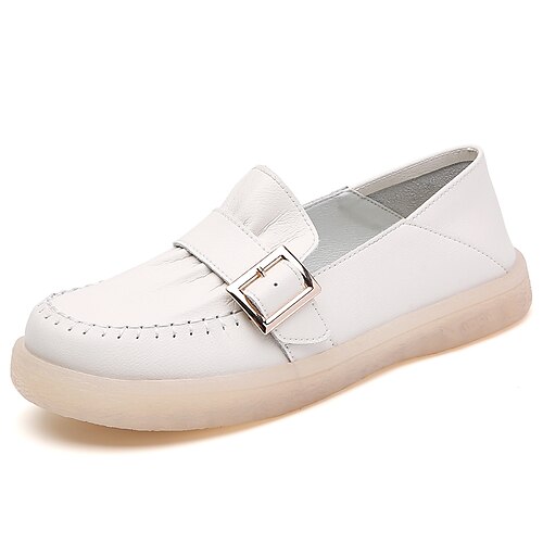 

Damen Slip-Ons Arbeit Täglich Sommer Flacher Absatz Runde Zehe Casual Minimalismus PU Leder Halbschuhe Einfarbig Schwarz Weiß Beige