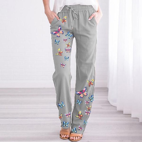 

Women's Culottes Wide Leg Chinos Slacks Pants Trousers Blue Red Apricot Mid Waist Casual / Sporty Casual Weekend Print Micro-elastic Full Length Comfort Butterfly S M L XL