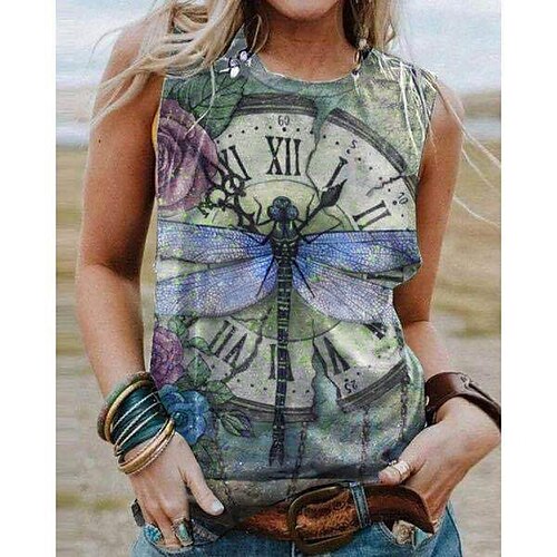 

Dame Tanktop T-shirt Vest Gul Lyserød Navyblå Dyr Bi Trykt mønster Uden ærmer Daglig Årgang Rund hals Kort Løstsiddende Plusstørrelser S