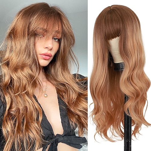 

Synthetic Wig Wavy With Bangs Machine Made Wig Long A1 A2 A3 A4 A5 Synthetic Hair Women's Cosplay Party Fashion Blonde Pink Brown / Party / Evening / Daily