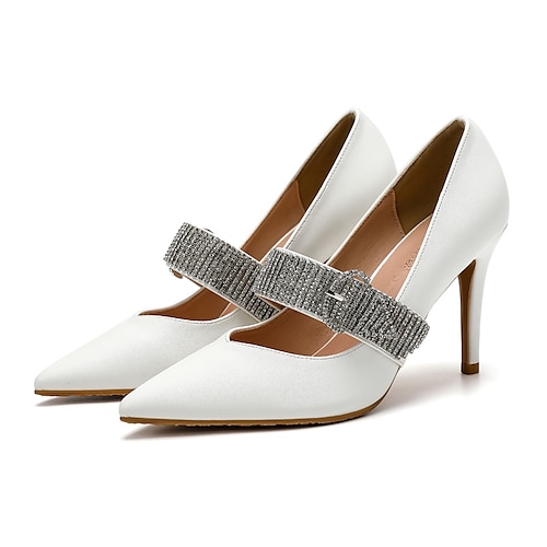 

Mulheres Sapatos De Casamento Casamento Diário Saltos de casamento Pedrarias Salto Agulha Dedo Apontado Elegante Minimalismo Couro Sintético Mocassim Cor Sólida Branco