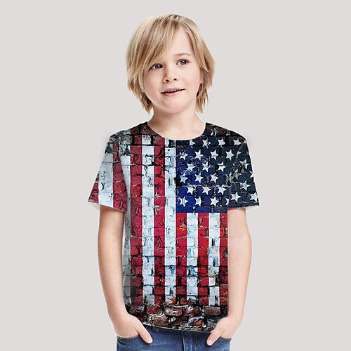 

Bambino Da ragazzo Giorno dell'Indipendenza americana maglietta Manica corta Stampa 3D Bandiera Blu Bambini Top Primavera Estate Attivo Di tendenza Giornaliero Giornaliero Al coperto Esterno Giorno