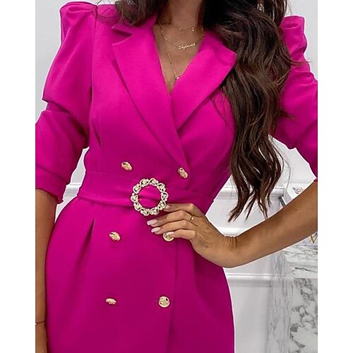 

Women's New Puff Sleeve Lapel Ladies Slim Fit Suit Dress White Black Beige Purple Rose Red 2022 S M L XL