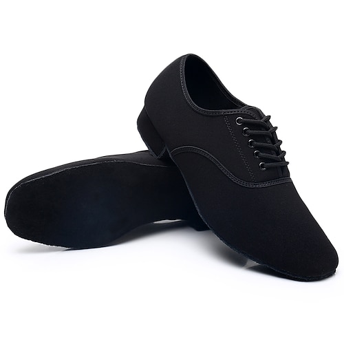 

Men's Latin Shoes Ballroom Shoes Practice Trainning Dance Shoes Indoor Professional Low Heel Closed Toe Lace-up Adults' Black