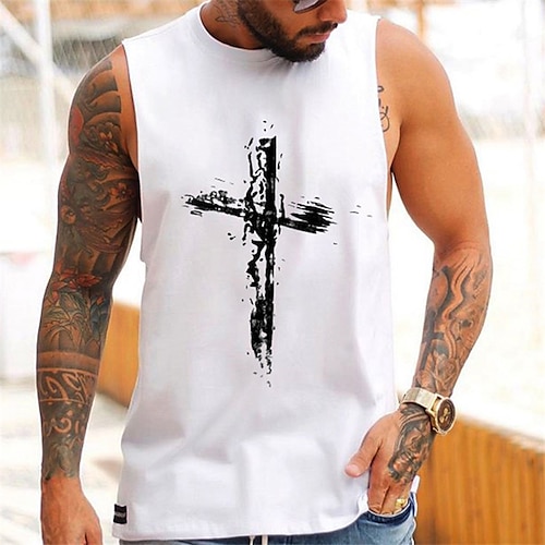 

Herren Tank Top Shirt Unterhemden Ärmelloses Hemd Grafik-Drucke Kreuz Rundhalsausschnitt Outdoor Strasse Ärmellos Bedruckt Bekleidung Modisch Leicht Atmungsaktiv Komfortabel