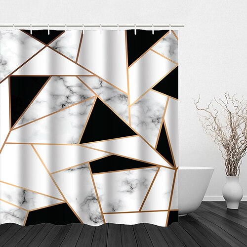 

Marble Texture Geometric Pattern Printing Four Piece Shower Curtain Hook Modern Polyester Machined Waterproof Bathroom