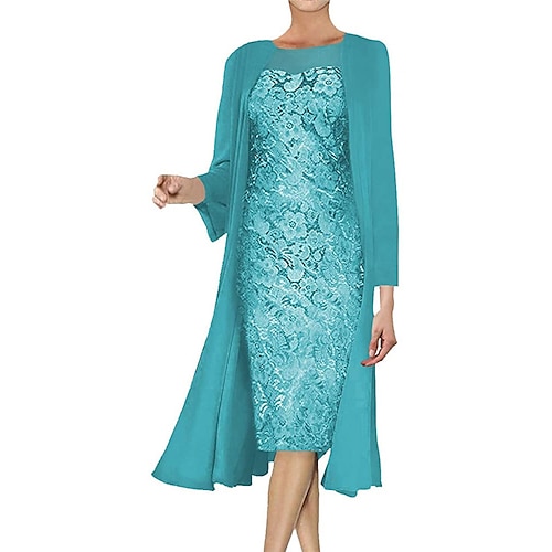 

Women's Dress Set Two Piece Dress Knee Length Dress Green Pink Long Sleeve Pure Color Lace Fall Winter Crew Neck Elegant Modern 2022 S M L XL XXL 3XL 4XL