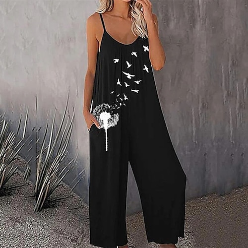 

Women's Jumpsuit Backless Print Floral Round Neck Casual Street Daily Regular Fit Sleeveless Black S M L Spring