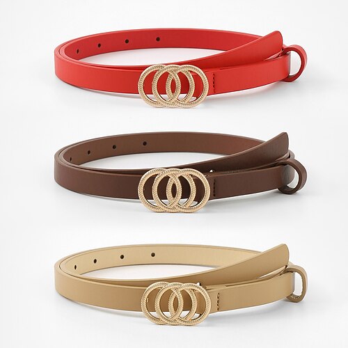 

3 PCS Women's PU Buckle Belt Skinny Belt PU Leather O-ring Buckle Geometric O-ring Classic Cowboy Party Wedding Multicolor