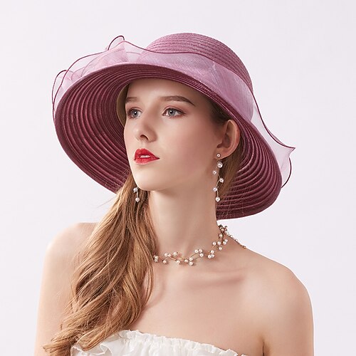 

Women's Hat Sun Hat Light Purple Purple Pink Outdoor Home Street Tulle Flower Portable Windproof Comfort