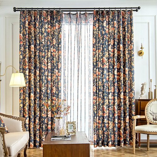 

2 Panel American Style Large Flower Printing Curtain Living Room Bedroom Dining Room Insulation Curtain
