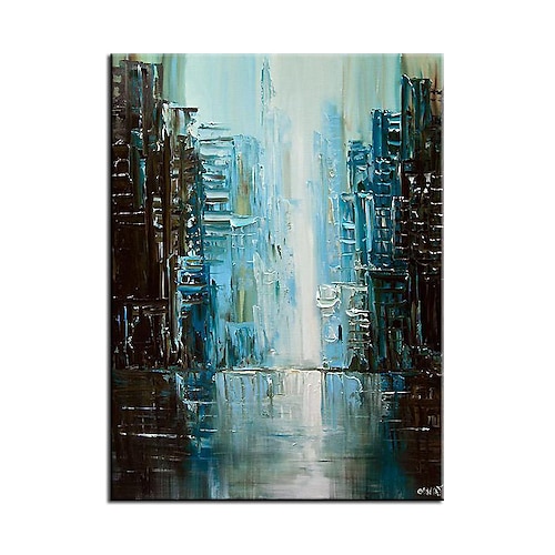 

Oil Painting Hand Painted Vertical Abstract Architecture Modern Impressionism Rolled Canvas (No Frame)