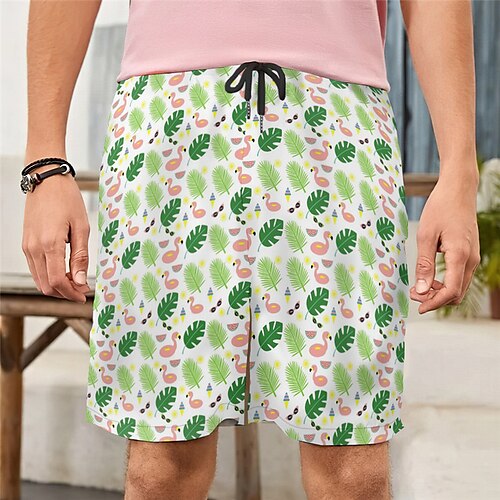

Men's Casual Fashion Shorts Beach Shorts 3D Print Elastic Drawstring Design Knee Length Pants Daily Holiday Micro-elastic Graphic Flamingo Comfort Soft Mid Waist Green M L XL XXL