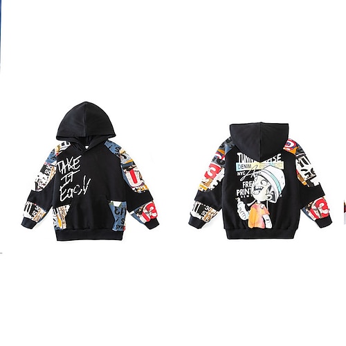  Boys 3D Letter Hoodie & Sweatpants Set Tracksuits Long Sleeve Fall Cool Street Style Kids 5-13 Years Outdoor Loose Fit