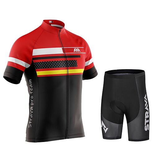 

CAWANFLY Men's Cycling Jersey with Shorts Short Sleeve Mountain Bike MTB Road Bike Cycling Black Red Bike Padded Shorts / Chamois Clothing Suit UV Resistant 3D Pad Anatomic Design Ultraviolet / Lycra