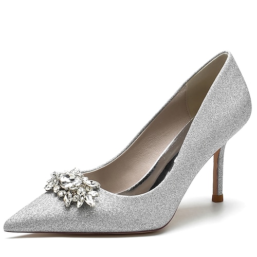 

Mulheres Sapatos De Casamento Sapatos de vestir Casamento Festa Sapatos de noiva Verão Pedrarias Salto Agulha Dedo Apontado Elegante Clássico Gliter Mocassim Cor Sólida Branco Prateado Champanhe