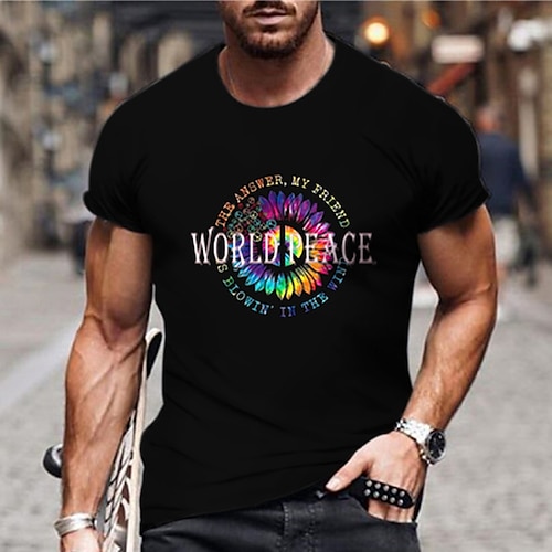 

Men's T shirt Tee Floral Letter Graphic Prints Crew Neck World Peace Outdoor Casual Short Sleeve Print Clothing Apparel Cotton Sports Designer Big and Tall Esencial