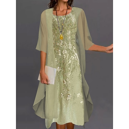 

Women's A Line Dress Knee Length Dress Green Blue Purple Half Sleeve Floral Pure Color Sequins Ruched Fall Spring Crew Neck Elegant Casual Classic 2022 S M L XL XXL 3XL