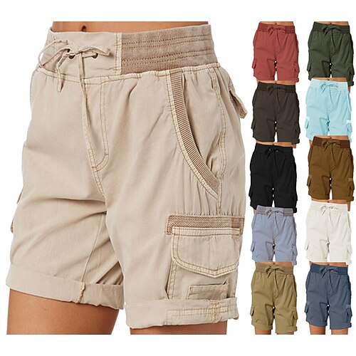 

Women's Hiking Cargo Shorts Hiking Shorts Summer Outdoor Ripstop Breathable Quick Dry Lightweight Drawstring Elastic Waist Shorts Bottoms Light Blue Dark Khaki grey blue turmeric Green Camping