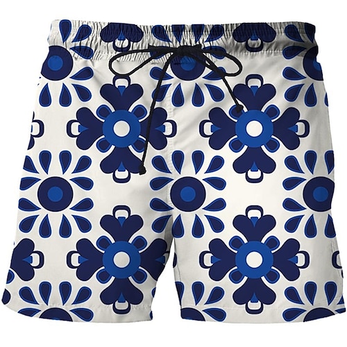 

Men's Casual Fashion Shorts Beach Shorts 3D Print Elastic Drawstring Design Knee Length Pants Daily Holiday Micro-elastic Graphic Geometry Comfort Soft Mid Waist Blue Deep Blue Royal Blue Dark Blue M