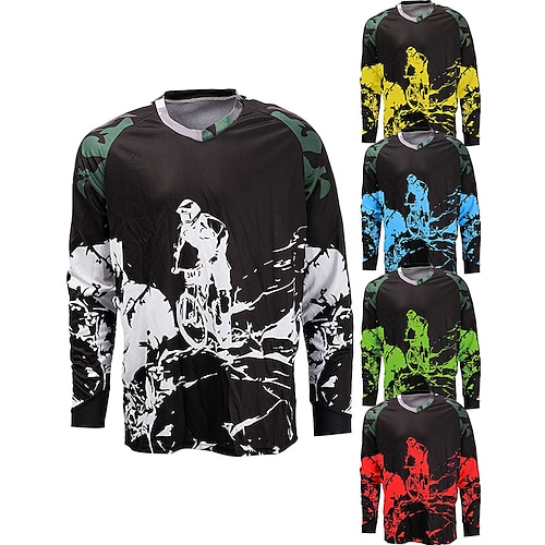 

21Grams Men's Downhill Jersey Long Sleeve Mountain Bike MTB Road Bike Cycling Black Green Blue Graphic Bike Jersey UV Resistant Quick Dry Back Pocket Polyester Spandex Sports Graphic Patterned Funny