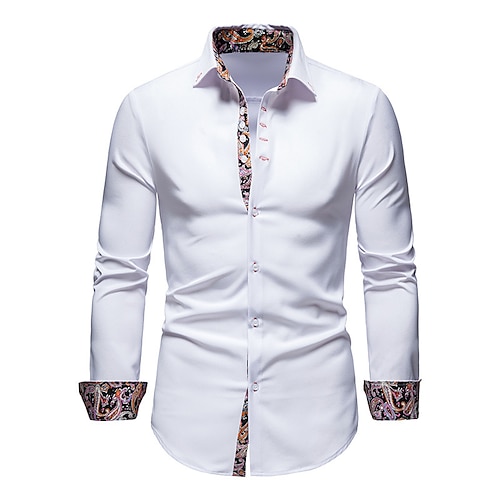 

Men's Vintage Shirt Regular Fit Long Sleeve Turndown Color Block Cotton Blend Wine White Black 2022