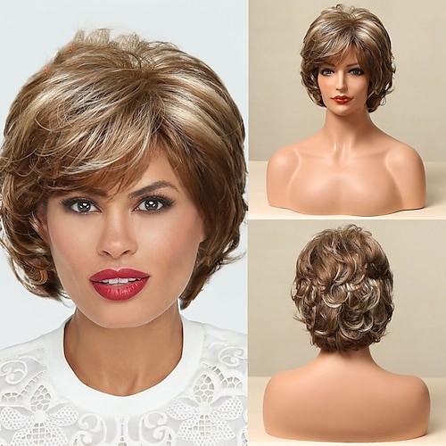 

Synthetic Wig Curly Wigs With Bangs Short Women's Soft Party Easy to Carry Blonde Black Brown Wigs