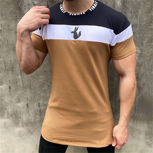 

Homme T shirt Tee Mosaïque Col Ras du Cou Marron Casual du quotidien Manches Courtes Vêtement Tenue Coton Sportif Mode Léger Grand et grand / Eté