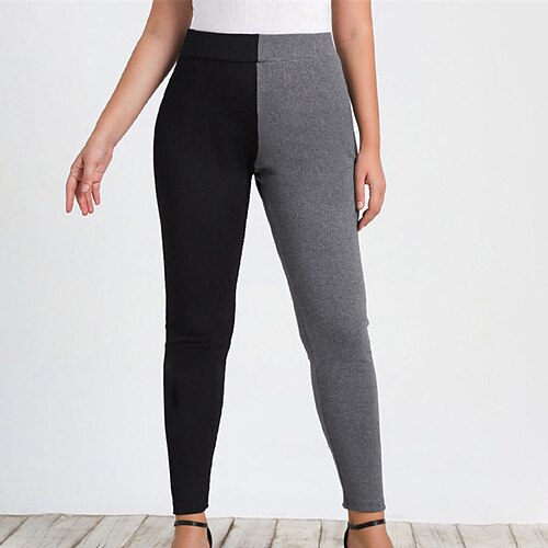 

Women's Plus Size Pants Chinos Color Block Sporty Yoga Home Casual High Full Length Fall Spring Black L XL XXL 3XL 4XL