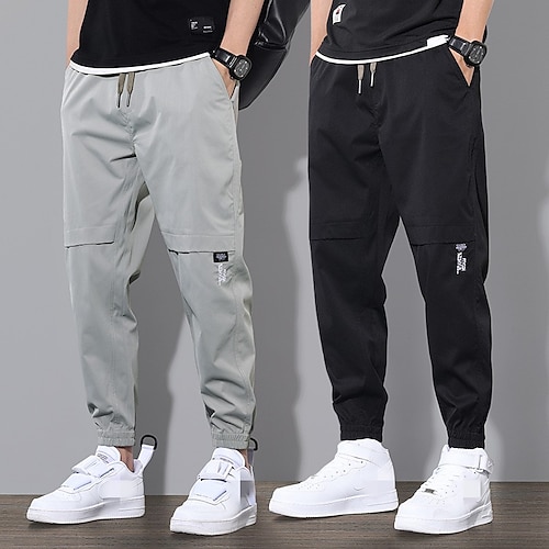 

Men's Sweatpants Joggers Chinos Trousers Casual Pants Drawstring Elastic Waist Leg Drawstring Solid Color Letter Breathable Outdoor Full Length Party Daily Going out Streetwear Casual / Sporty Black