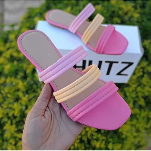 

Damen Sandalen Flacher Absatz PU Leder Halbschuhe Rot Blau Rosa