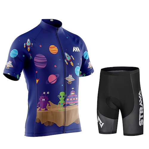 

CAWANFLY Men's Cycling Jersey with Shorts Short Sleeve Mountain Bike MTB Road Bike Cycling Dark Blue Bike Padded Shorts / Chamois Clothing Suit UV Resistant 3D Pad Anatomic Design Ultraviolet / Lycra