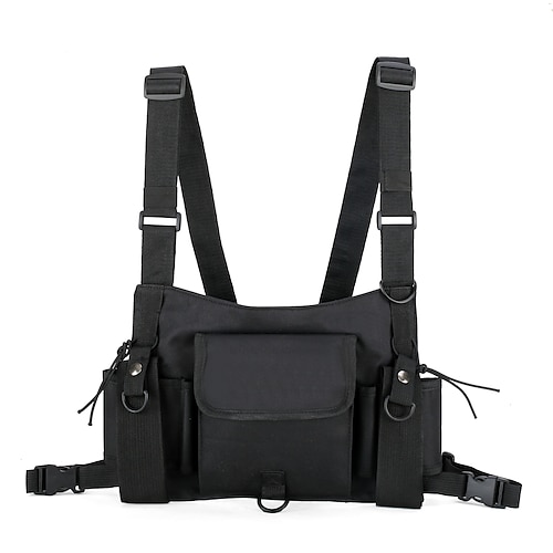 

Men's Unisex Tactical Backpack Nylon Solid Color Lightweight Zipper Sports Outdoor Black
