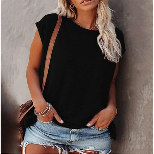 

Women's Plus Size Tops T shirt Plain Pocket Short Sleeve Crewneck Streetwear Daily Going out Cotton Spring Summer Green White