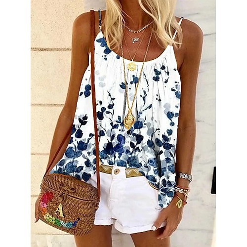 

Women's Camisole White Floral Flower Patchwork Print Sleeveless Party Casual Tropical Bohemian Style Casual U Neck Regular Floral S / 3D Print