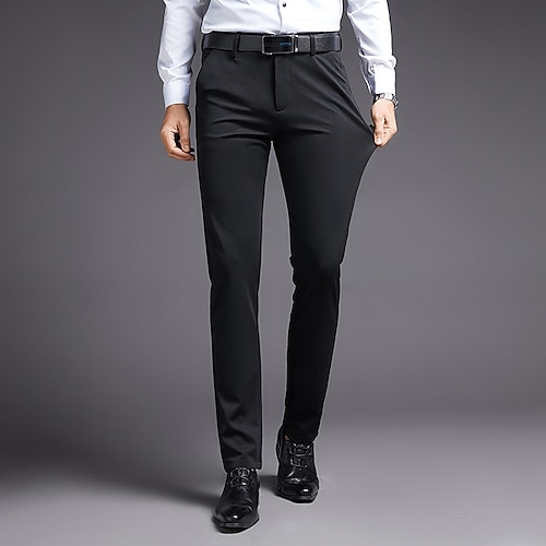 

Men's Dress Pants Full Length Micro-elastic Regular Fit Solid Color Blue Black 2022 / Pocket