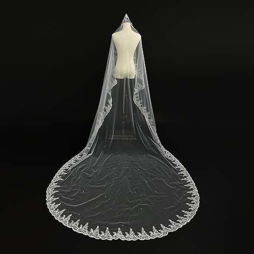 

One-tier Vintage / Classic Wedding Veil Cathedral Veils with Beading / Appliques / Paillette Tulle