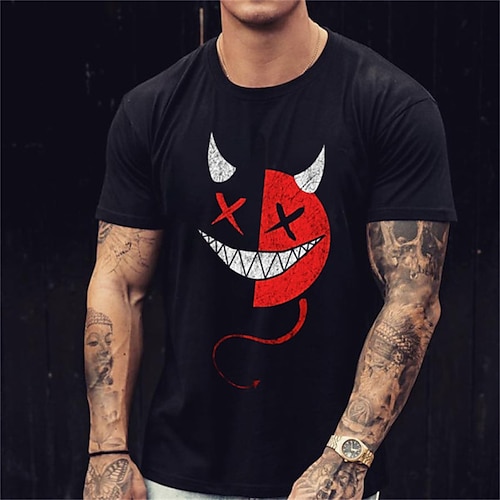 

Herren T Shirt Graphic Zeichen Rundhalsausschnitt Schwarz Heißprägen Casual Täglich Kurzarm Bedruckt Bekleidung Baumwolle Sport Modisch Leicht Groß und hoch / Sommer