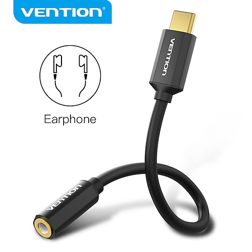 

vention tipo c a 3,5mm usb c a jack adaptador de auriculares cable de audio adaptador de auriculares para huawei p40 xiaomi samsung tipo c 3,5