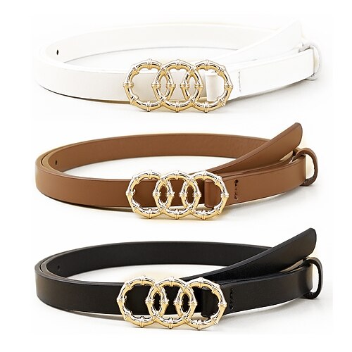 

3 PCS Women's PU Buckle Belt Skinny Belt PU Leather Prong Buckle Geometric O-ring Casual Classic Party Daily Multicolor