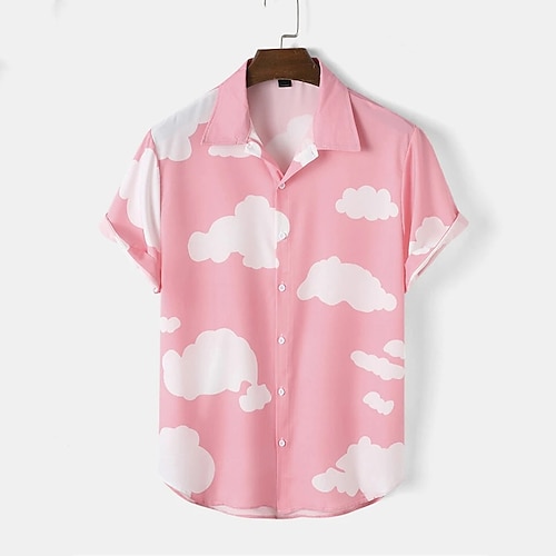 

Homme Chemise Graphic Des nuages Col rabattu Bleu Rose Claire Extérieur Plein Air Manches Courtes Bouton bas Imprimer Vêtement Tenue Mode Casual Respirable Confortable / Eté / Eté