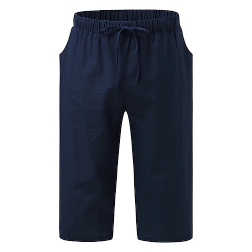 

Men's Casual / Sporty Chino Chinos Capri shorts Drawstring Elastic Waist Calf-Length Pants Casual Inelastic Plain Solid Color Soft Mid Waist Black Grey Khaki Dark Blue S M L XL XXL