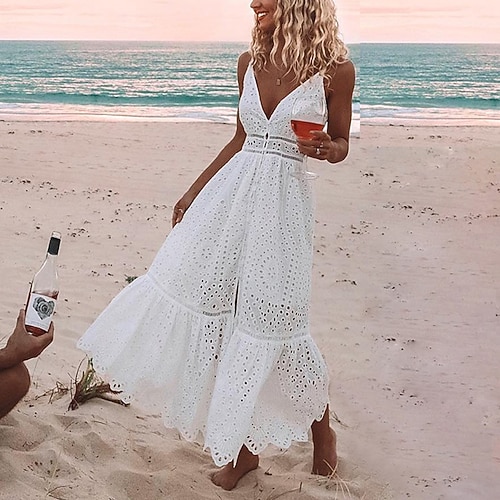 

Mujer Vestido de Columpio Vestido lencero Blanco Sin Mangas Color puro Espalda al Aire Primavera Verano Correa de espagueti Delgado 2022 S M L XL